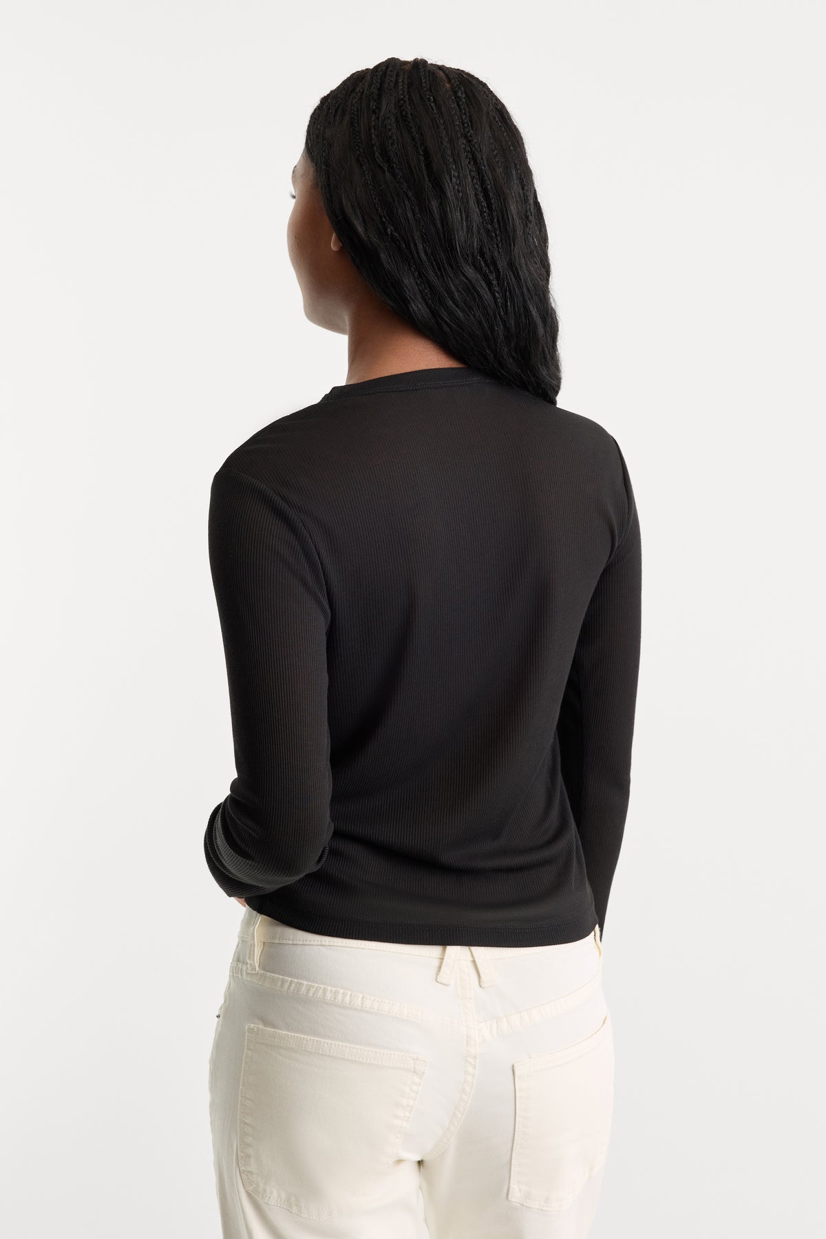 THE SHEER RIB LONG SLEEVE | BLACK001