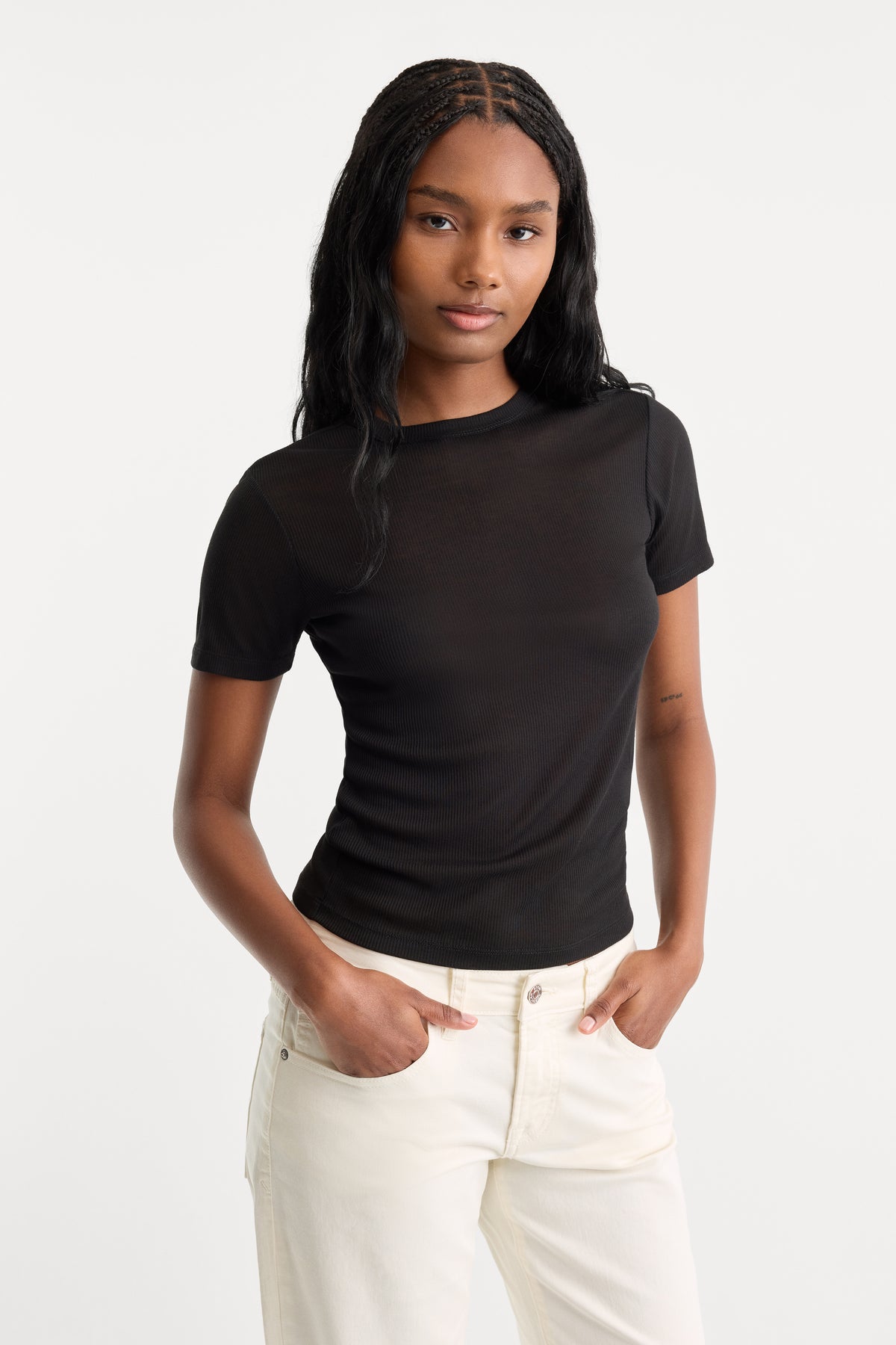 THE SHEER RIB TEE | BLACK001