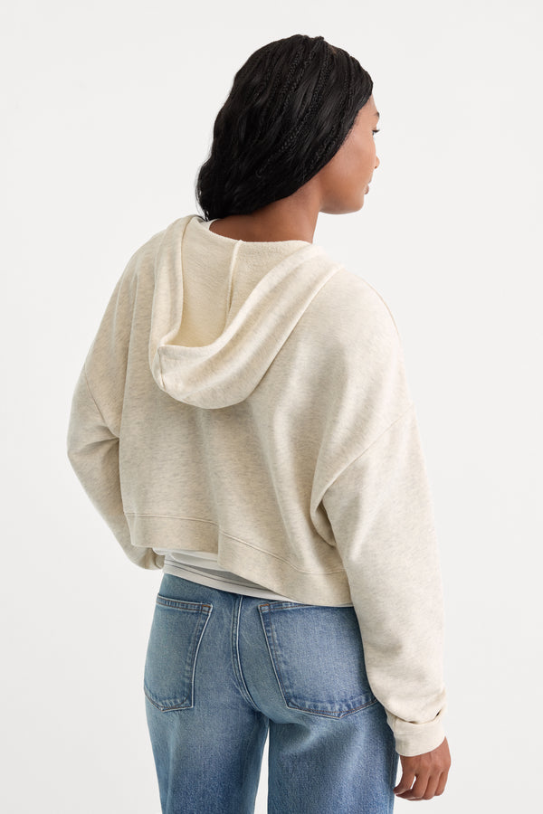 THE FRENCH TERRY CROP ZIP UP HOODIE | OATMEAL HEATHER-4 | GOOD AMERICAN | MODEL_A