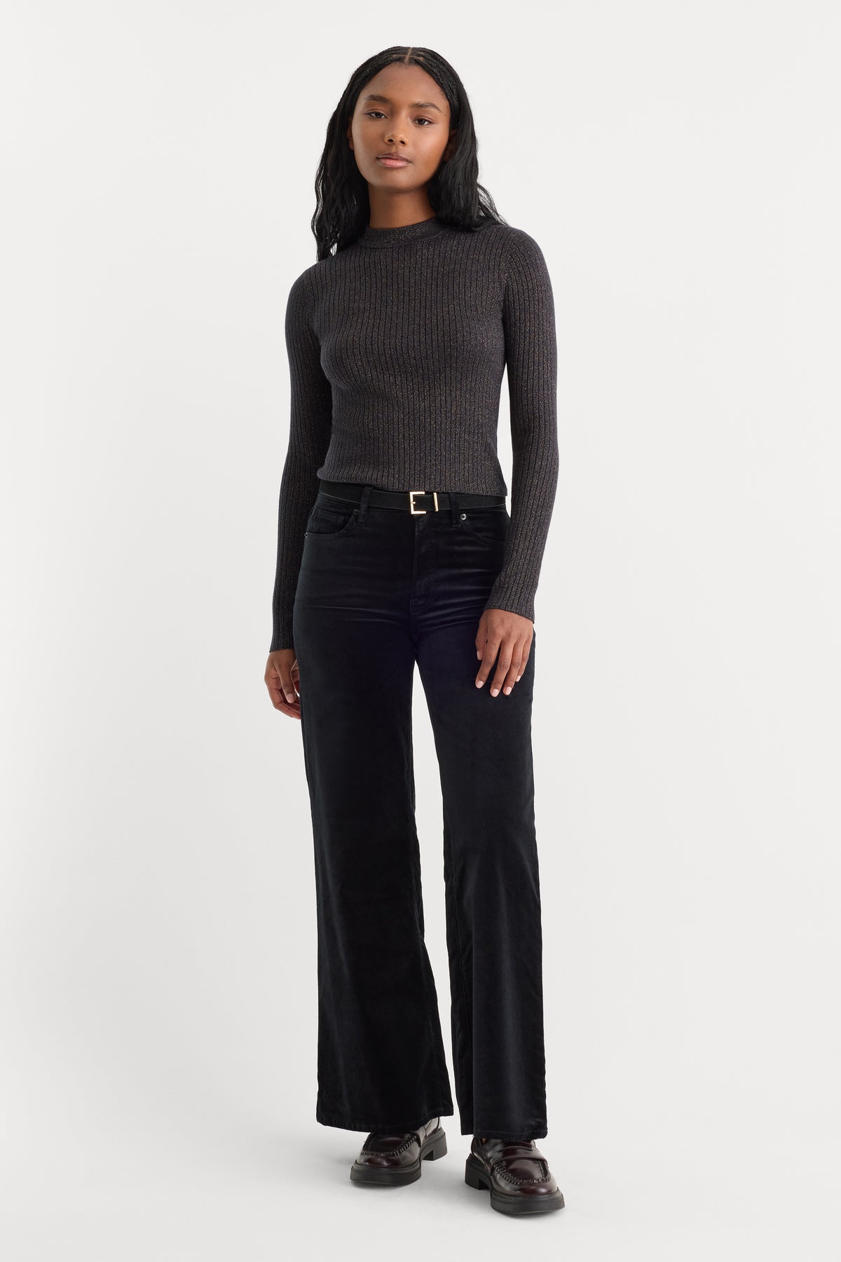 VELVET GOOD WAIST PALAZZO ANKLE PANT | BLACK-1 | GOOD AMERICAN | MODEL_A
