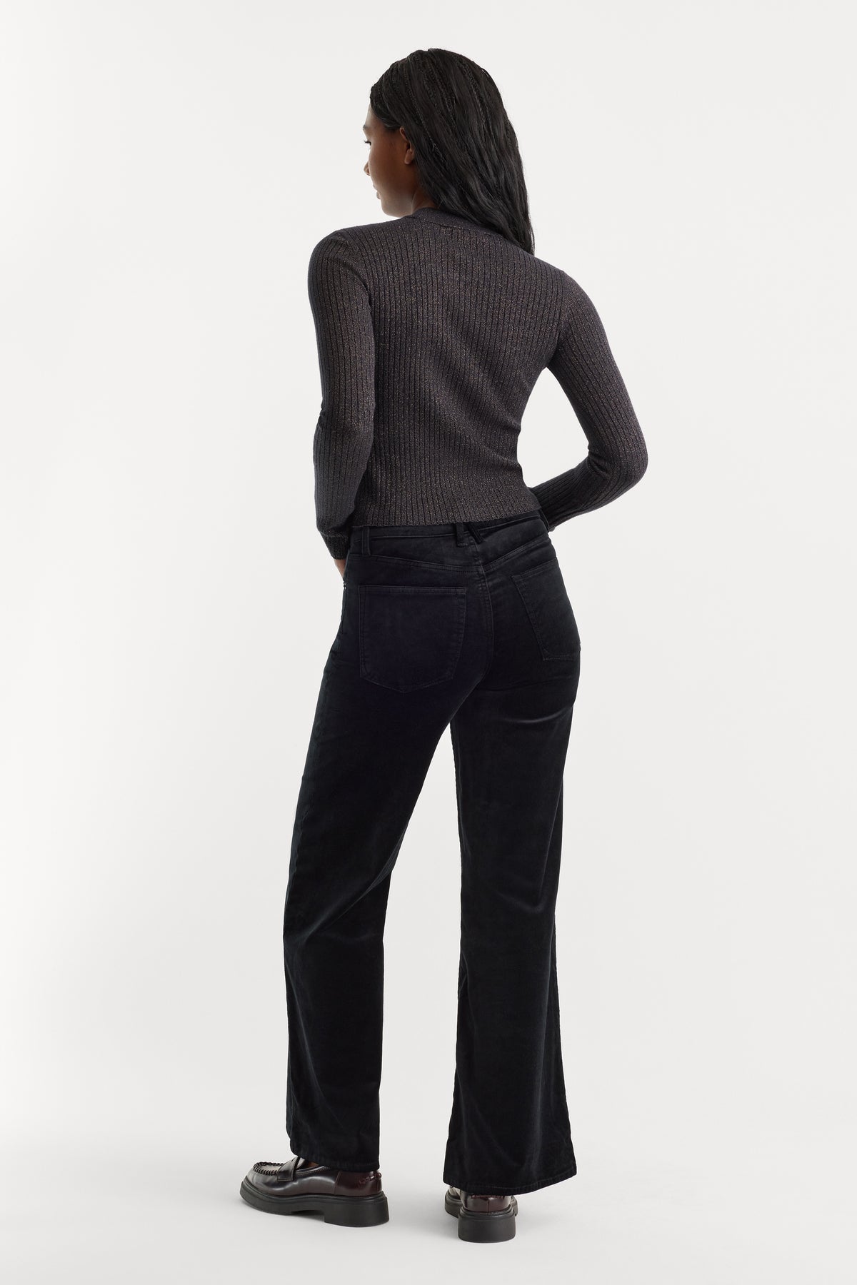 VELVET GOOD WAIST PALAZZO ANKLE PANT | BLACK-5 | GOOD AMERICAN | MODEL_A