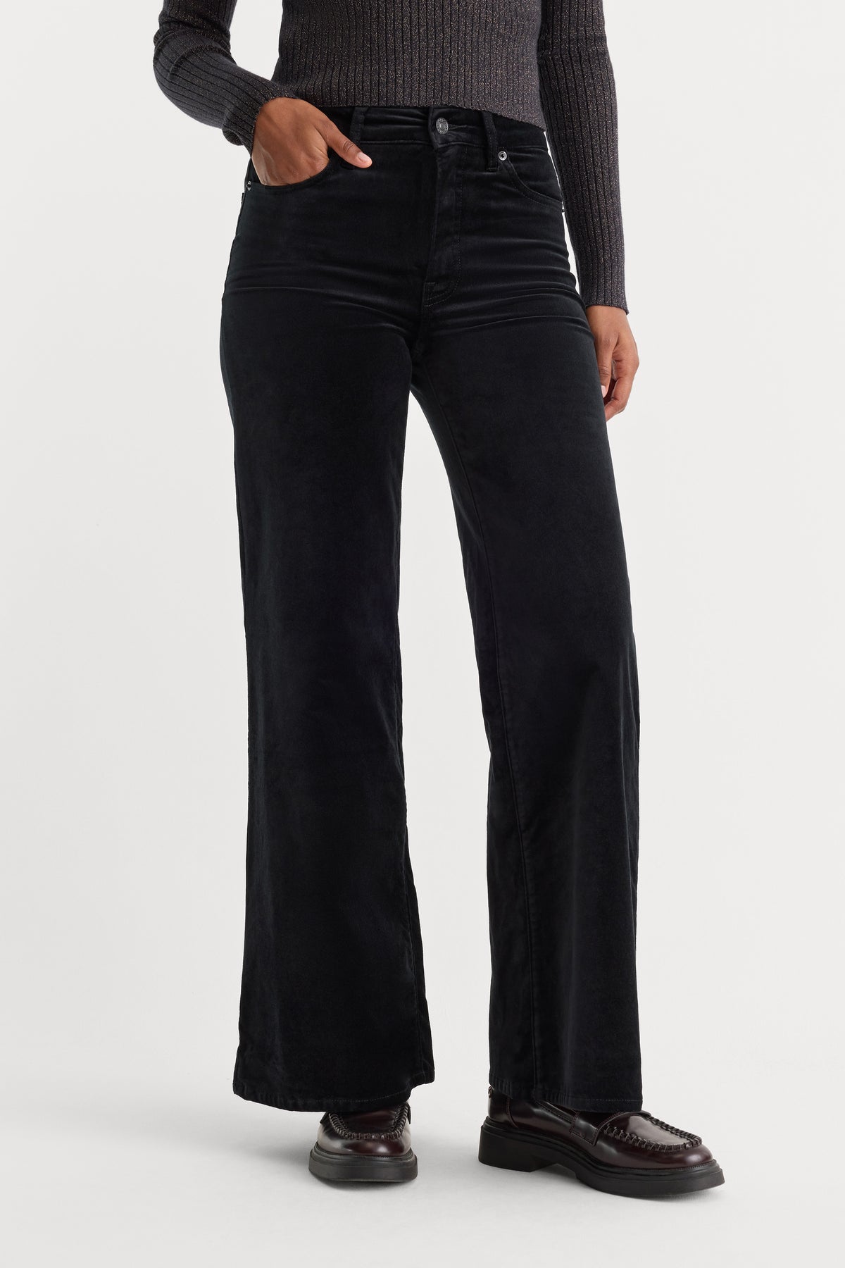 VELVET GOOD WAIST PALAZZO ANKLE PANT | BLACK-4 | GOOD AMERICAN | MODEL_A