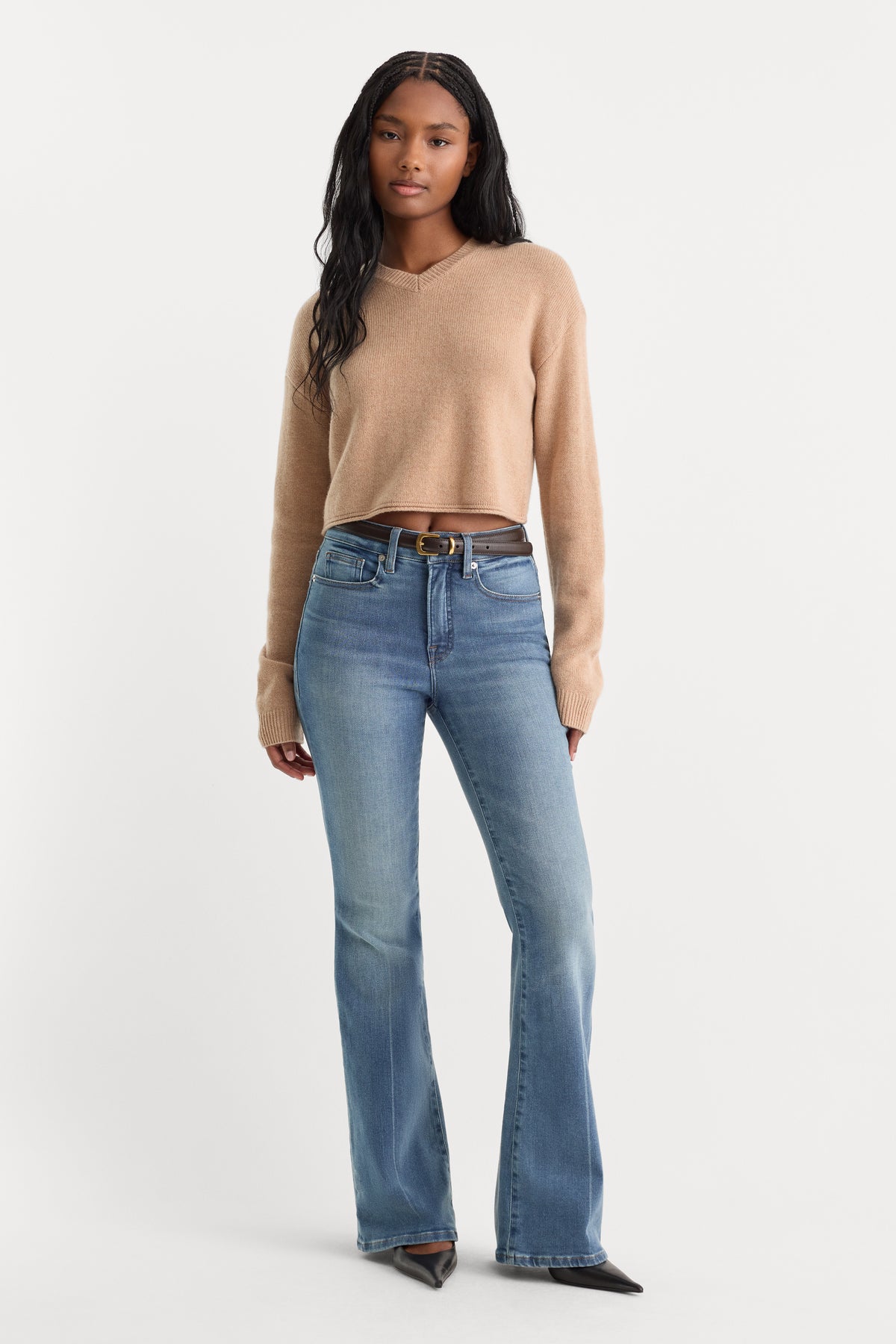 SOFT TECH GOOD LEGS FLARE JEANS | BIRCH-1 | GOOD AMERICAN | MODEL_A