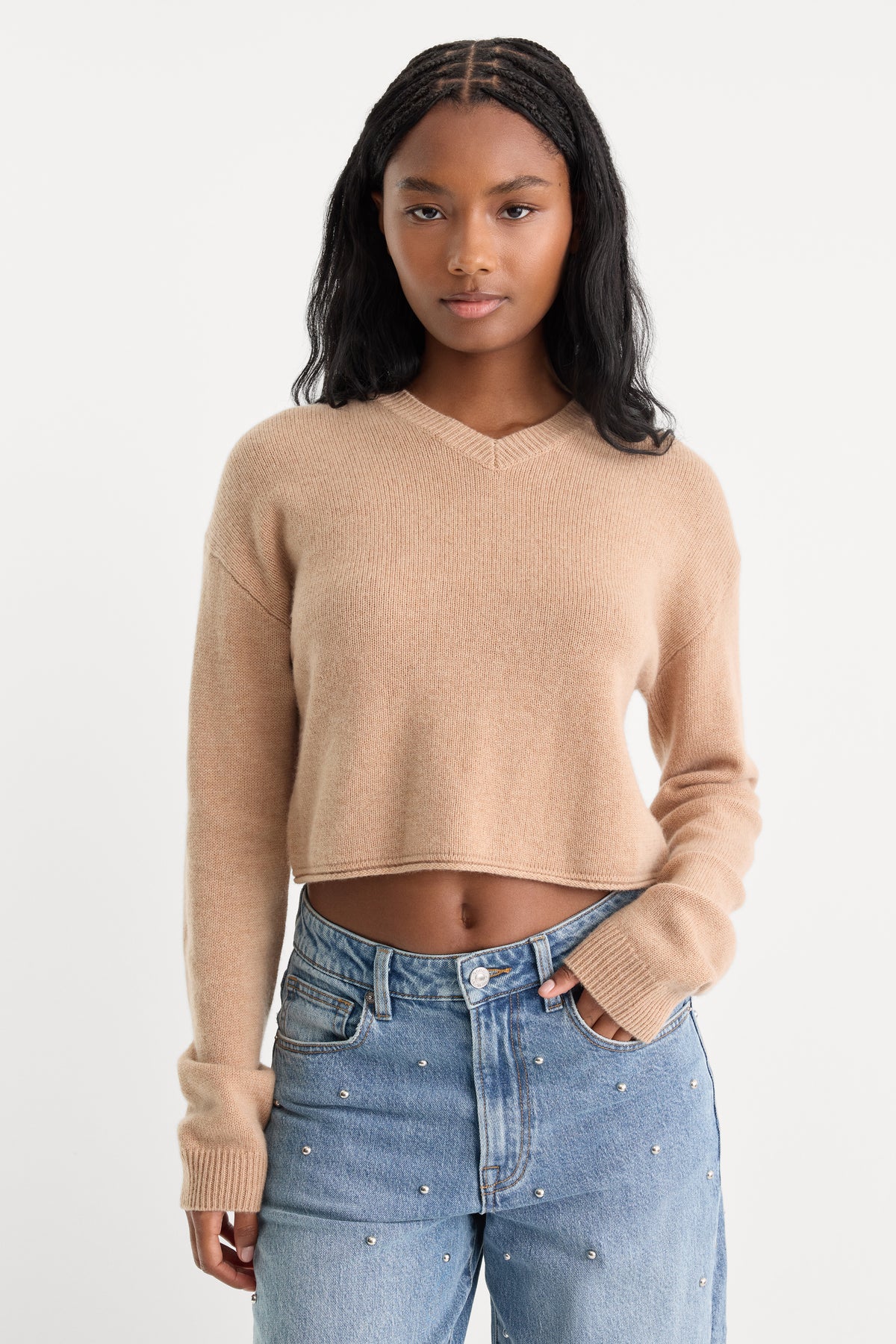 THE SHRUNKEN V NECK SWEATER | CAMEL