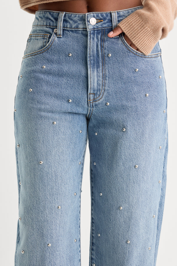 STUDDED VINTAGE BARREL ANKLE JEANS | ZANER-2 | GOOD AMERICAN | MODEL_A