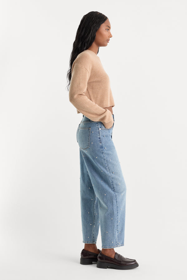 STUDDED VINTAGE BARREL ANKLE JEANS | ZANER-3 | GOOD AMERICAN | MODEL_A