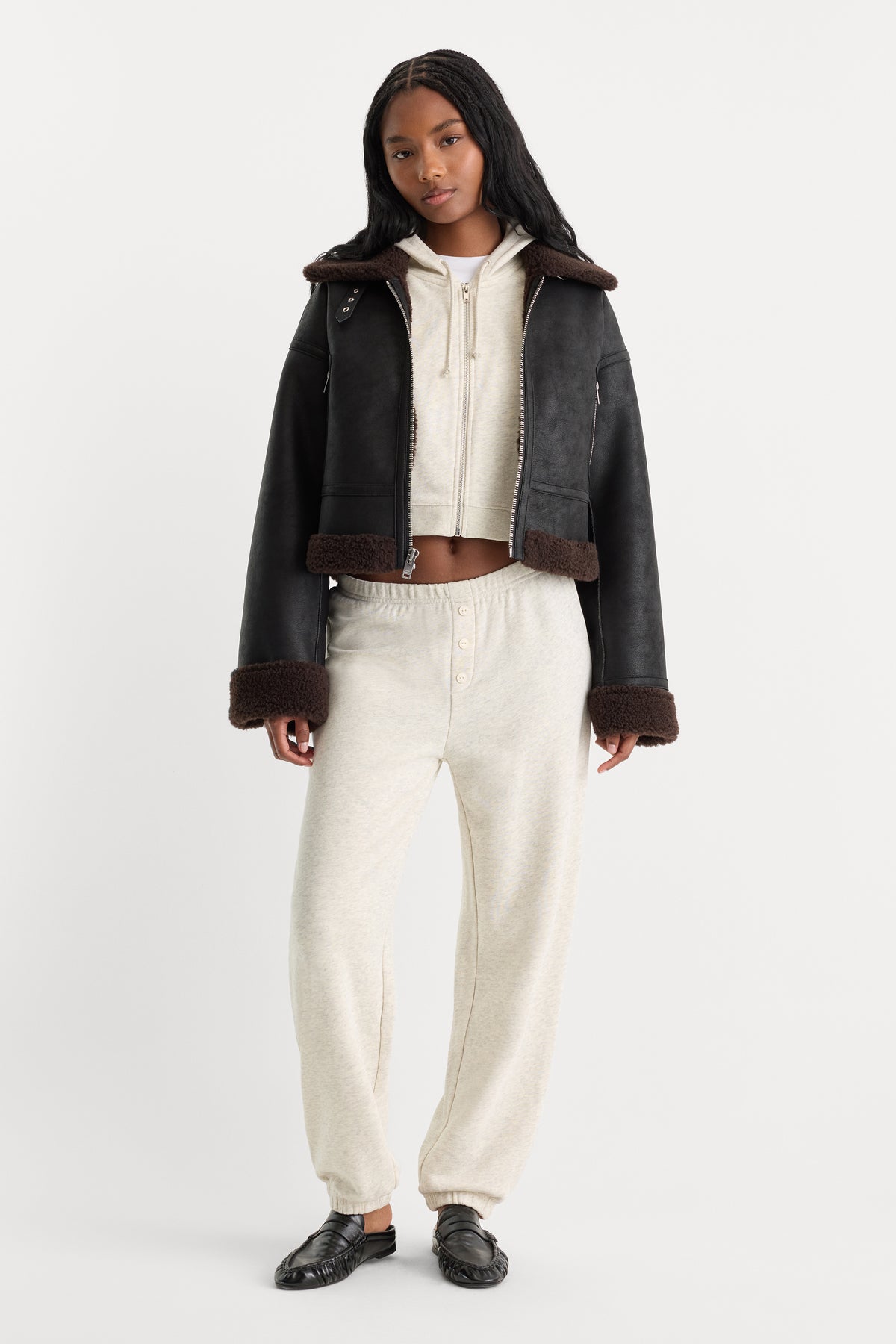 THE FRENCH TERRY BUTTON FRONT JOGGER | OATMEAL HEATHER-1 | GOOD AMERICAN | MODEL_A