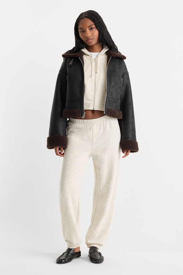 THE FRENCH TERRY BUTTON FRONT JOGGER | OATMEAL HEATHER-1 | GOOD AMERICAN | MODEL_A