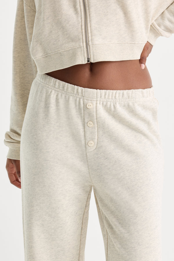 THE FRENCH TERRY BUTTON FRONT JOGGER | OATMEAL HEATHER-2 | GOOD AMERICAN | MODEL_A