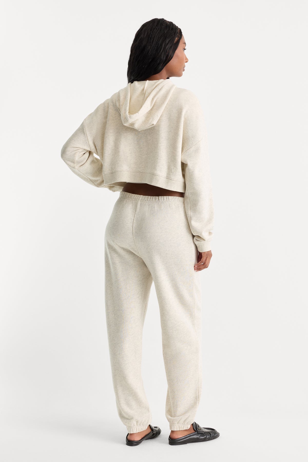 THE FRENCH TERRY BUTTON FRONT JOGGER | OATMEAL HEATHER-3 | GOOD AMERICAN | MODEL_A