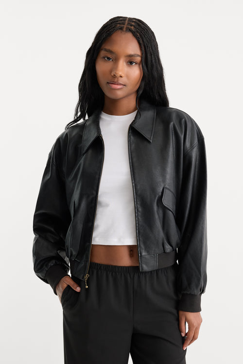 THE BETTER THAN LEATHER BOMBER JACKET | BLACK001