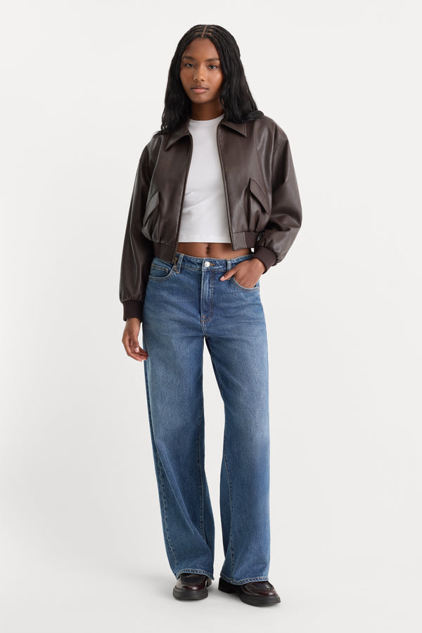 THE BETTER THAN LEATHER BOMBER JACKET | ESPRESSO-6 | GOOD AMERICAN | MODEL_A