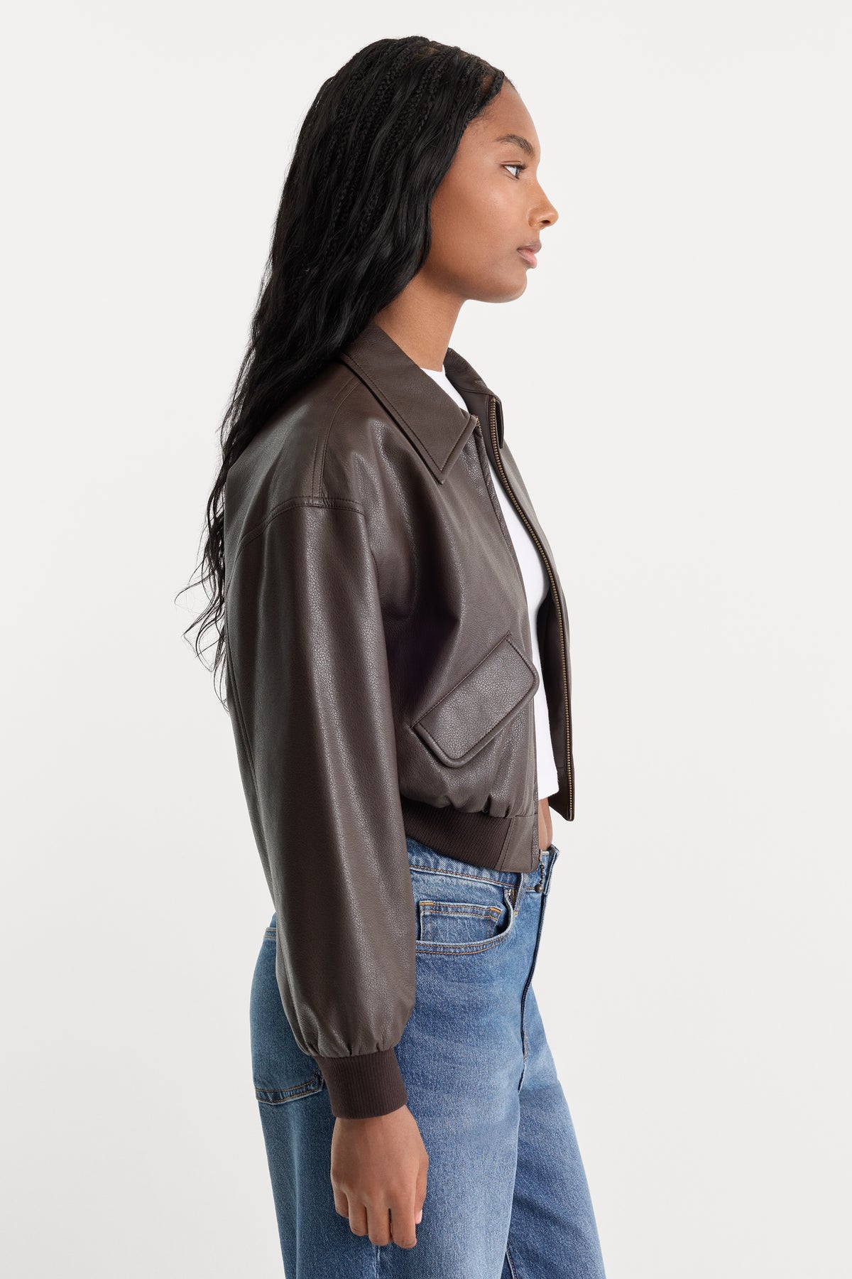 THE BETTER THAN LEATHER BOMBER JACKET | ESPRESSO-3 | GOOD AMERICAN | MODEL_A