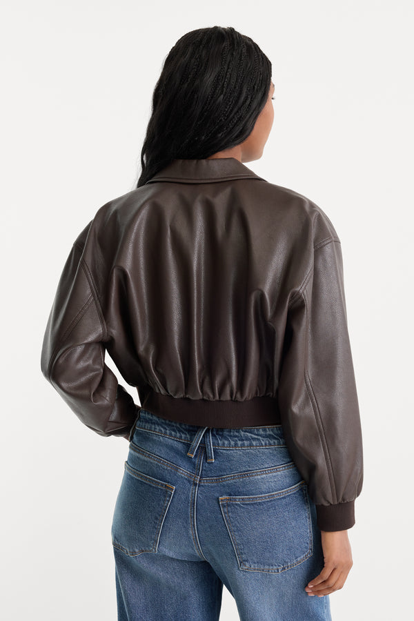 THE BETTER THAN LEATHER BOMBER JACKET | ESPRESSO-5 | GOOD AMERICAN | MODEL_A