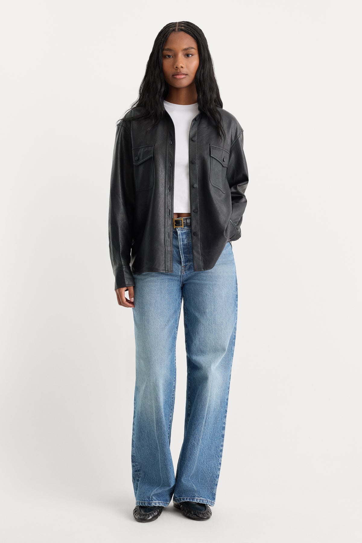 THE BETTER THAN LEATHER CLASSIC SHIRT | BLACK001-4 | GOOD AMERICAN | MODEL_A