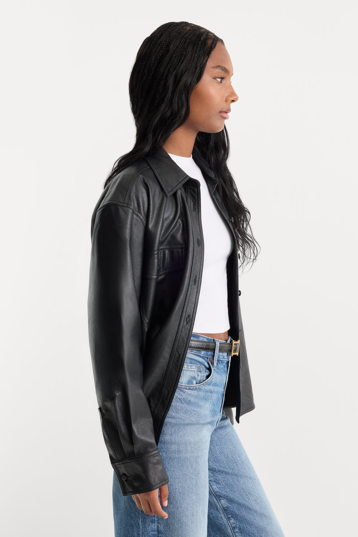 THE BETTER THAN LEATHER CLASSIC SHIRT | BLACK001-3 | GOOD AMERICAN | MODEL_A