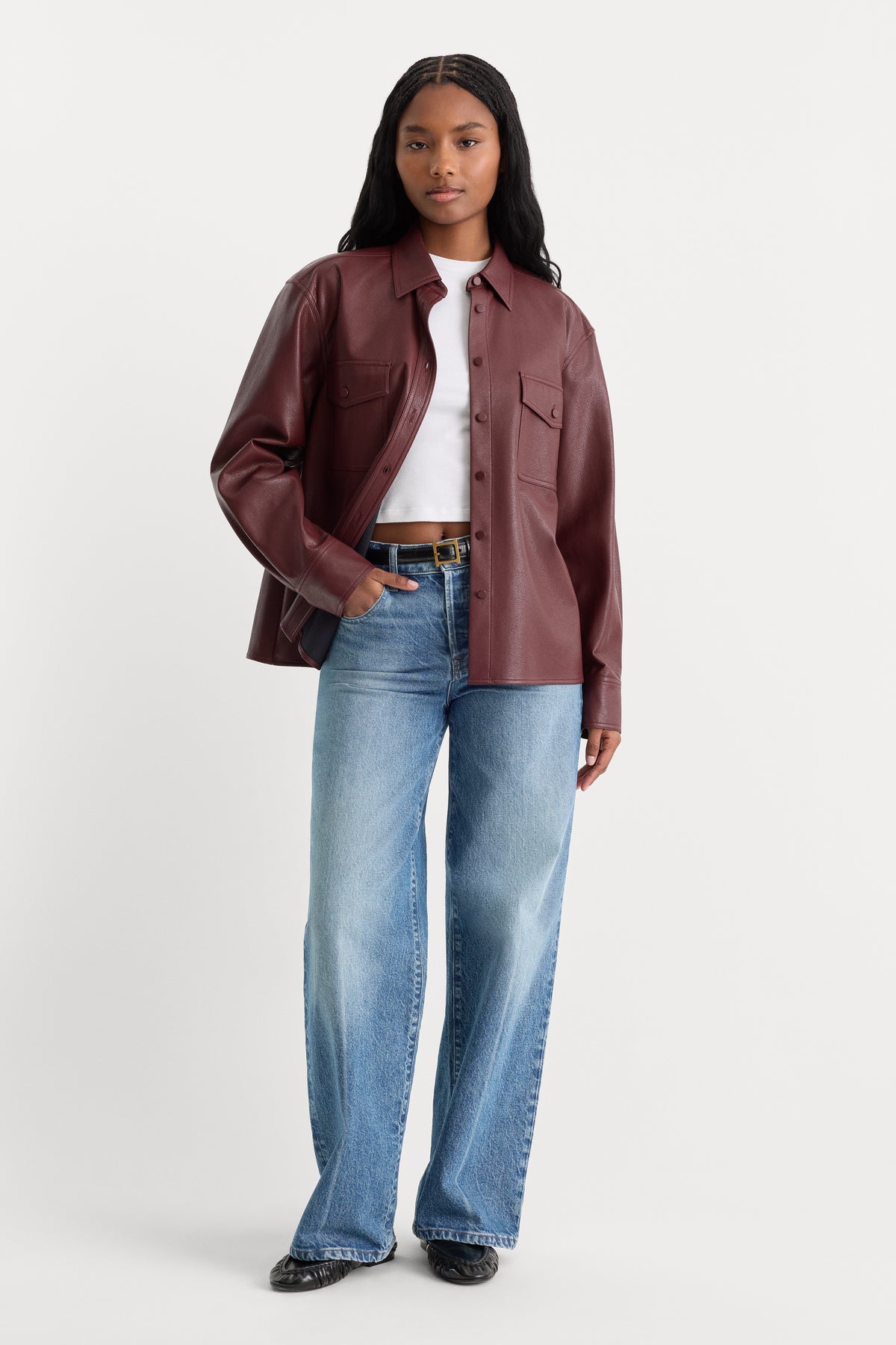 THE BETTER THAN LEATHER CLASSIC SHIRT | BERRY NOIR-5 | GOOD AMERICAN | MODEL_A