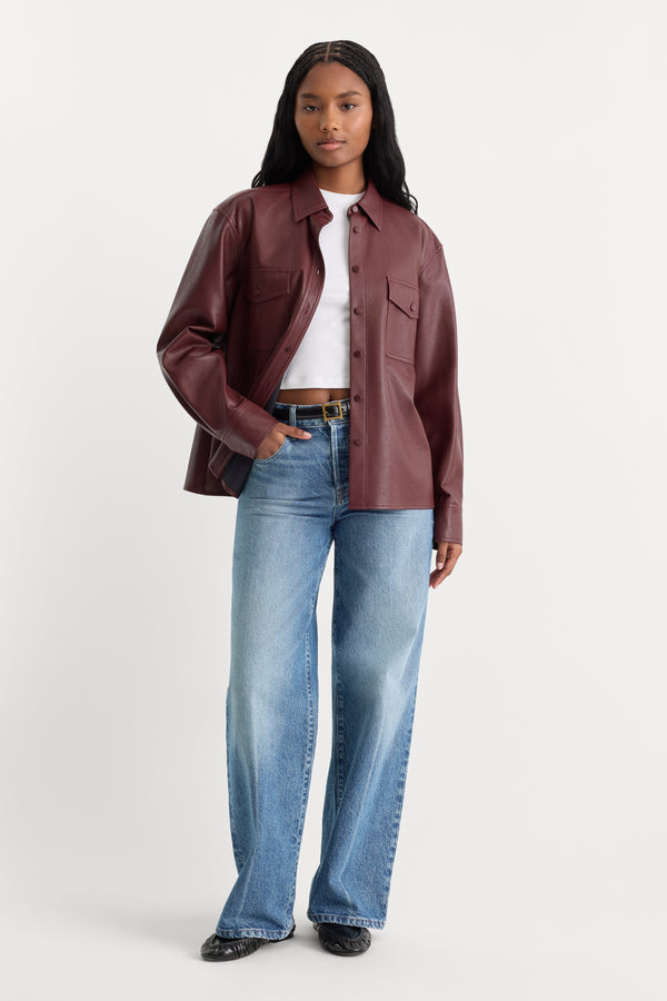 THE BETTER THAN LEATHER CLASSIC SHIRT | BERRY NOIR-5 | GOOD AMERICAN | MODEL_A