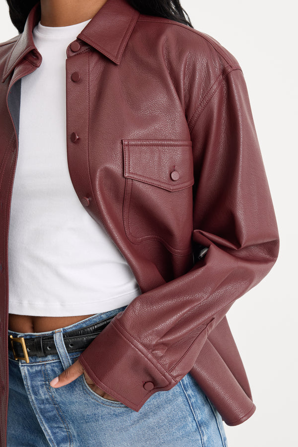 THE BETTER THAN LEATHER CLASSIC SHIRT | BERRY NOIR-2 | GOOD AMERICAN | MODEL_A