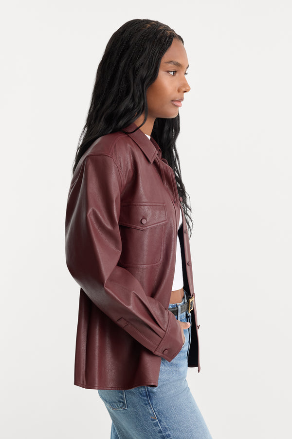 THE BETTER THAN LEATHER CLASSIC SHIRT | BERRY NOIR-3 | GOOD AMERICAN | MODEL_A