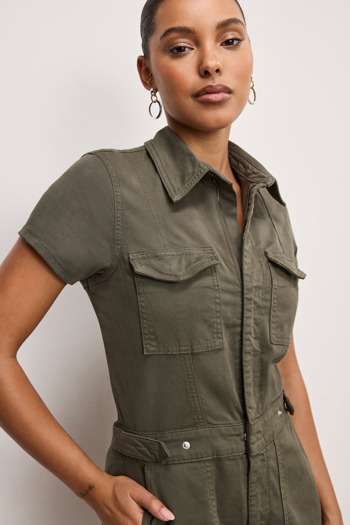 FIT FOR SUCCESS TWILL PALAZZO CROPPED JUMPSUIT | FATIGUE001
