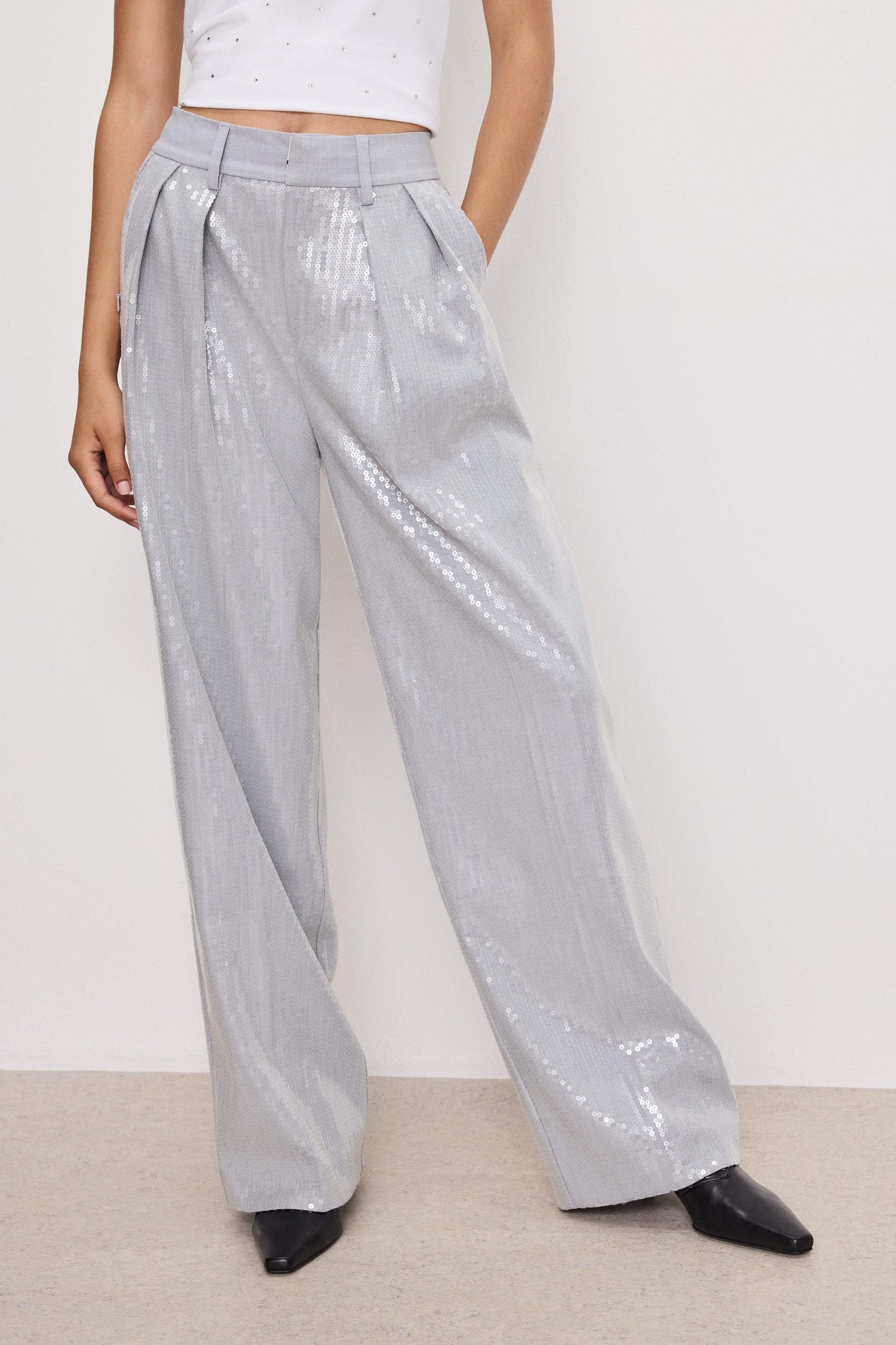 GOOD 90s SEQUIN TROUSERS HEATHER GREY001