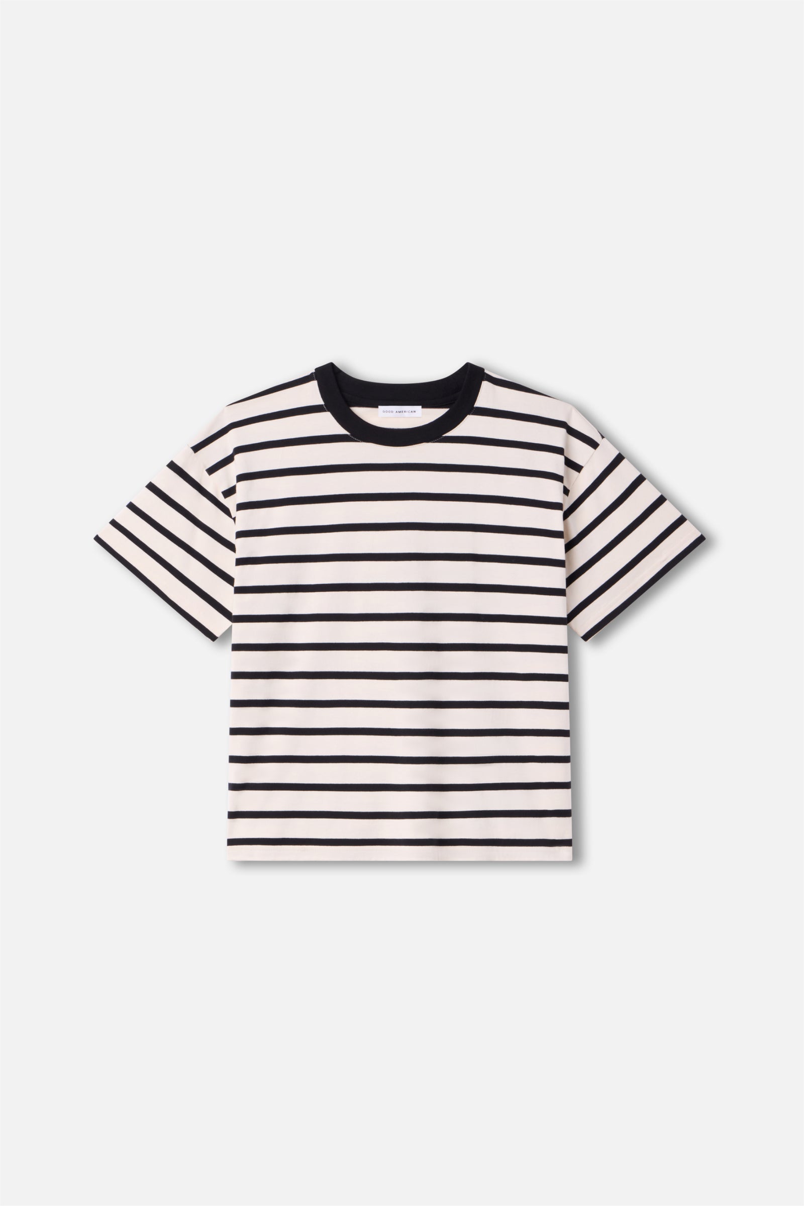 COTTON OVERSIZED TEE | BLACK AND ECRU WIDE STRIPE
