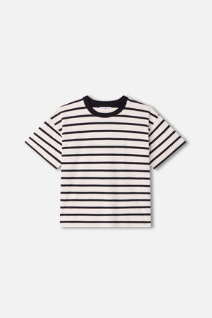 COTTON OVERSIZED TEE | BLACK AND ECRU WIDE STRIPE