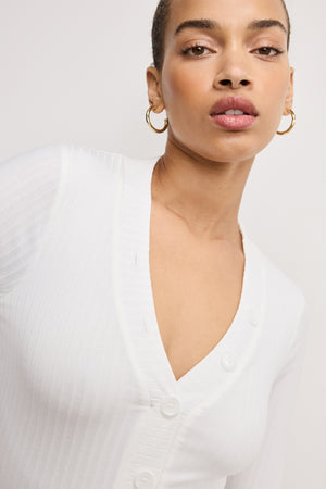 RIBBED HENLEY BODYSUIT | IVORY001