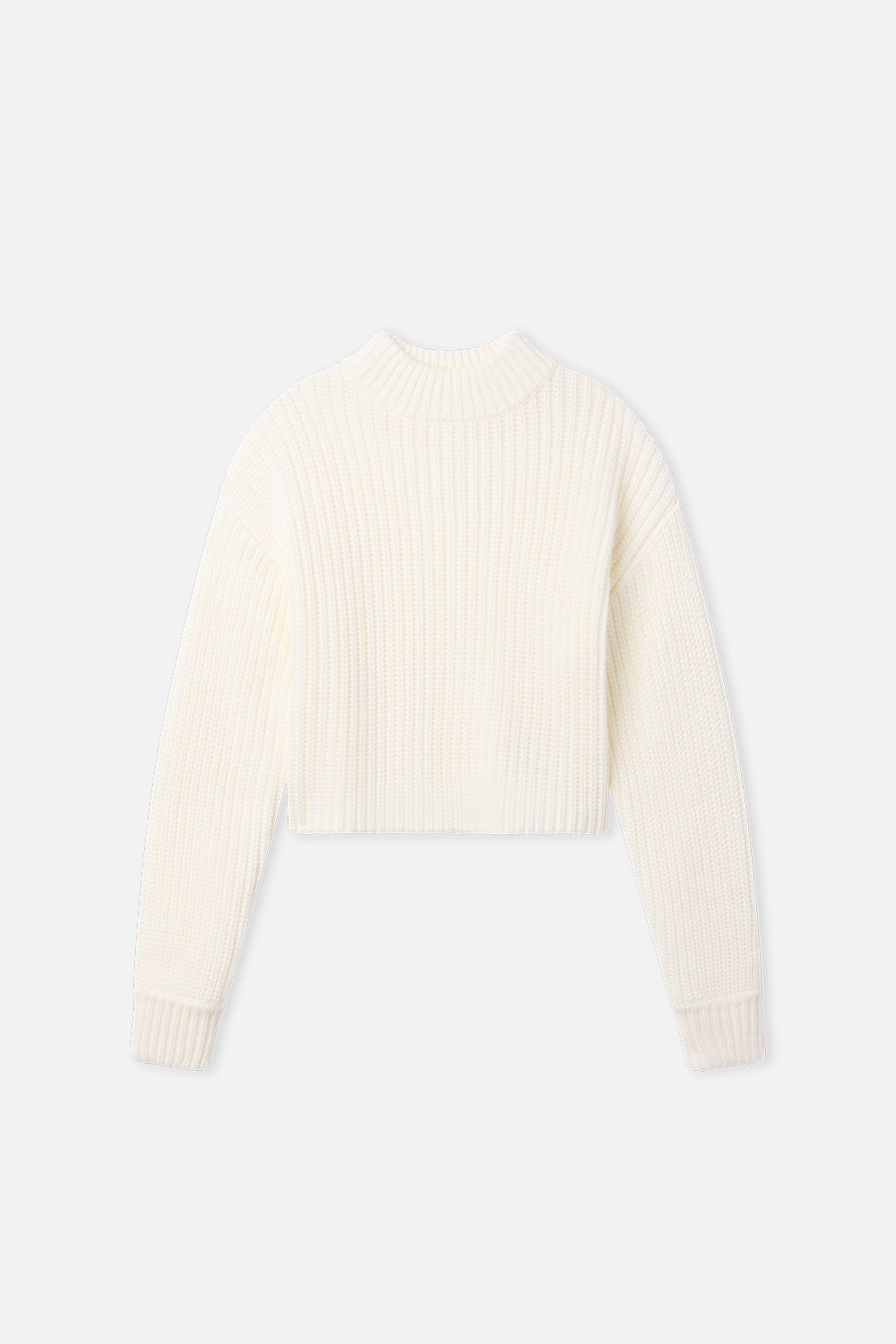 CHUNKY KNIT MOCK NECK SWEATER | IVORY003-5 | GOOD AMERICAN | MODEL_A