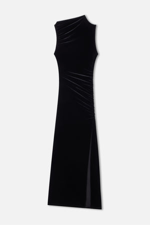 VELVET HIGH NECK MAXI DRESS | BLACK001