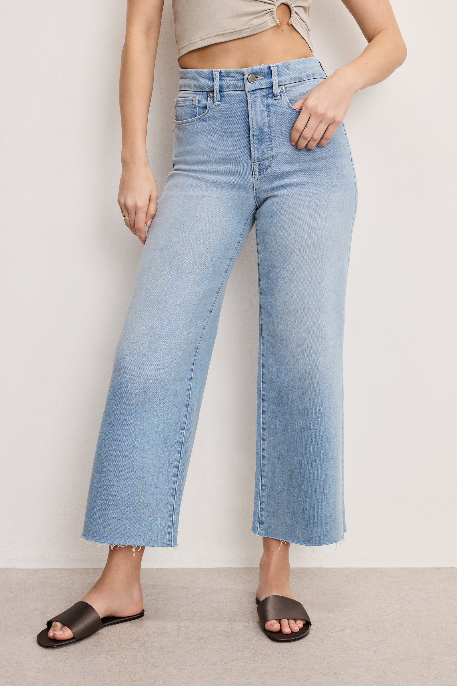GOOD WAIST PALAZZO CROP COMPRESSION JEANS | INDIGO862