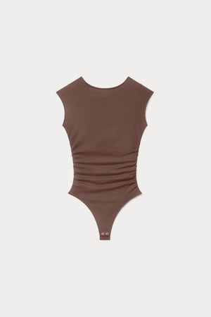 SUPER STRETCH OPEN BACK BODY SUIT | BITTER COCOA