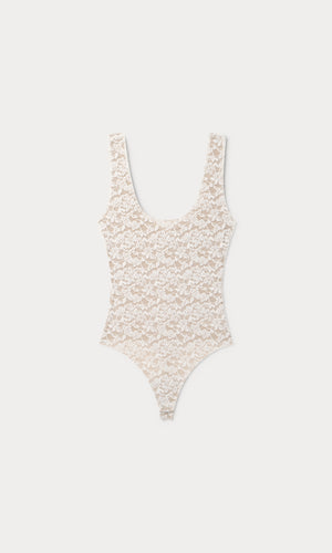 STRETCH LACE SCOOP TANK BODYSUIT | CHALK