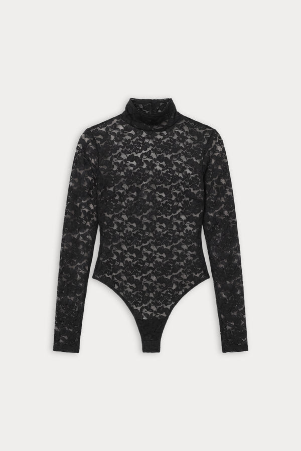 THE LACE TURTLENECK BODYSUIT | BLACK001