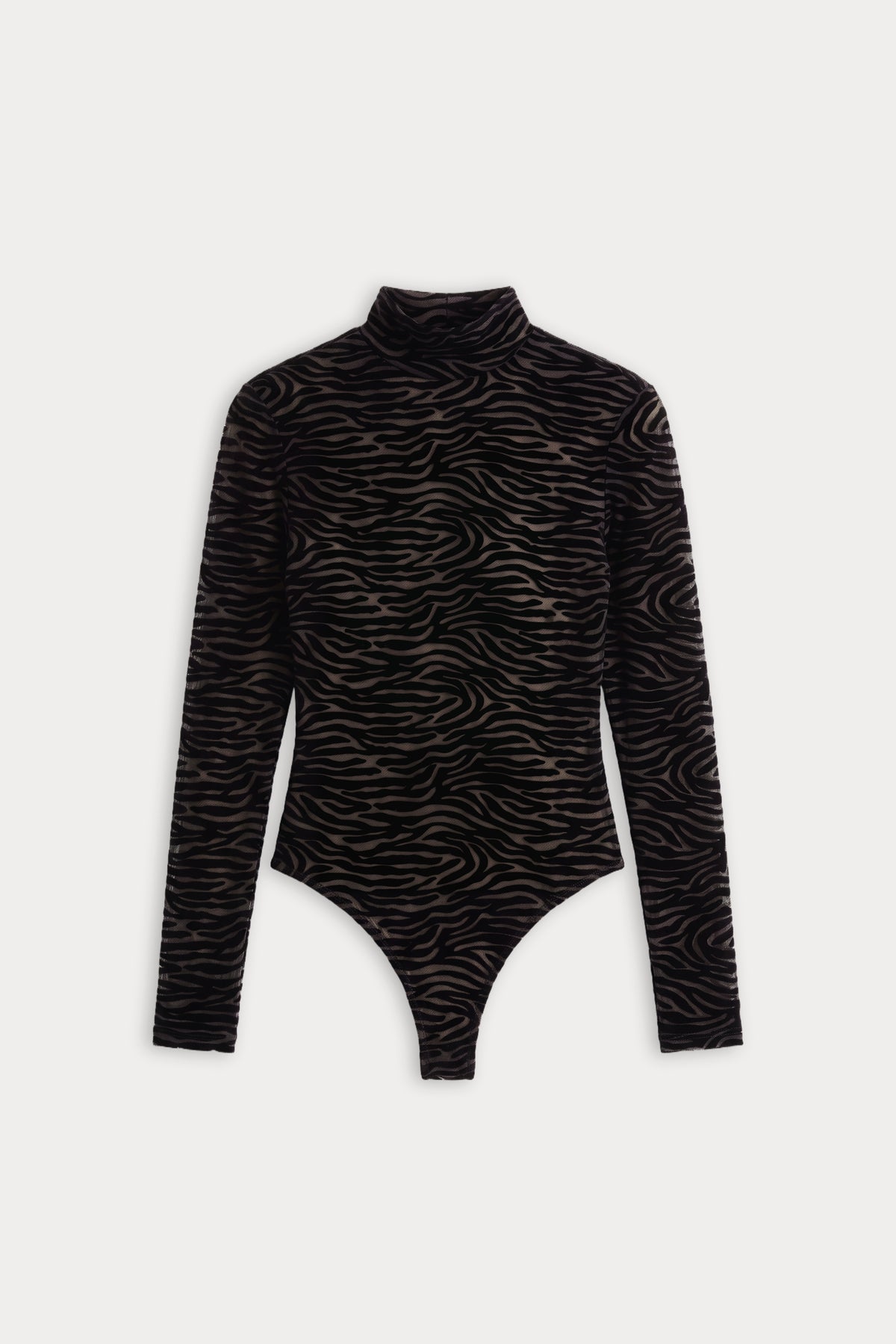 THE MESH TURTLENECK BODYSUIT | BLACK ZEBRA-7 | GOOD AMERICAN | FLAT