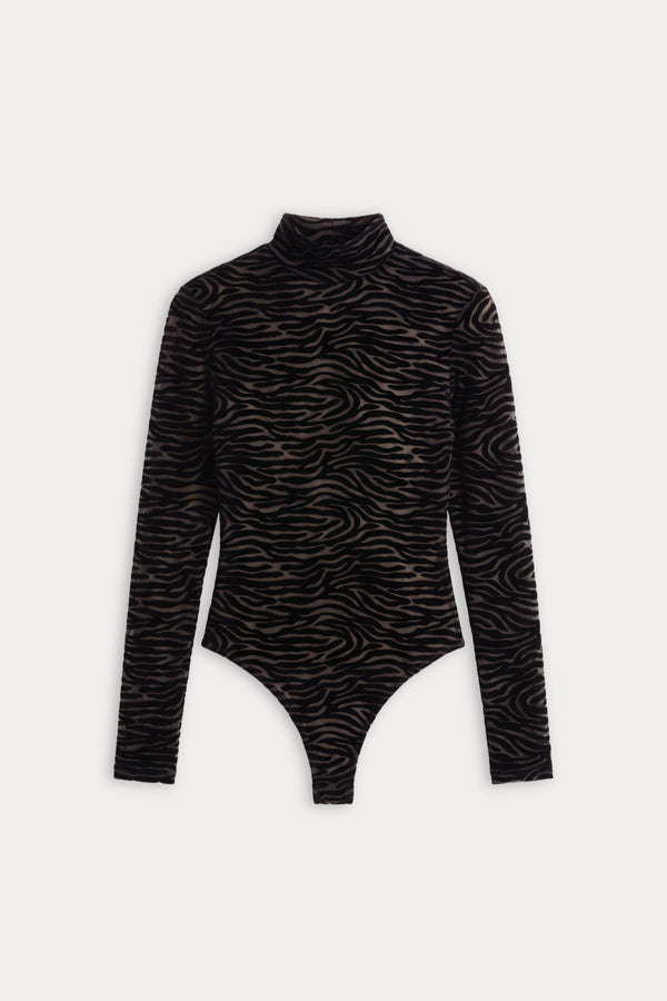 THE MESH TURTLENECK BODYSUIT | BLACK ZEBRA-7 | GOOD AMERICAN | FLAT