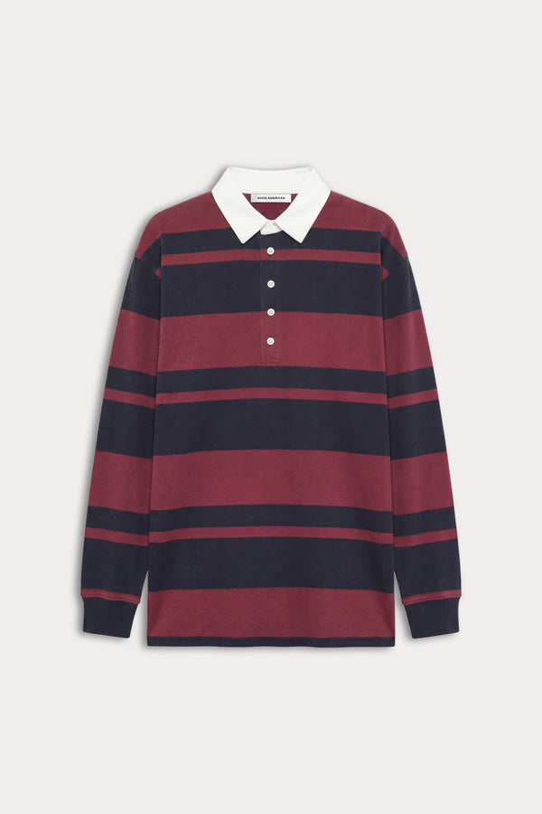 THE KNIT RUGBY MINI DRESS | NAVY BERRY CLUB STRIPE-4 | GOOD AMERICAN | MODEL
