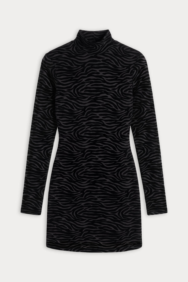 THE MESH TURTLENECK DRESS | BLACK ZEBRA-6 | GOOD AMERICAN | FLAT