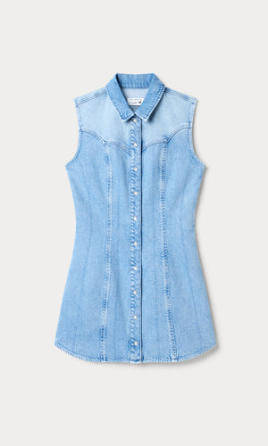 DOLLY SLEEVELESS DENIM MINI DRESS | LIGHT BLUE