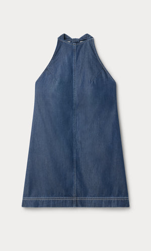 DENIM HALTER SHIFT DRESS | INDIGO1187