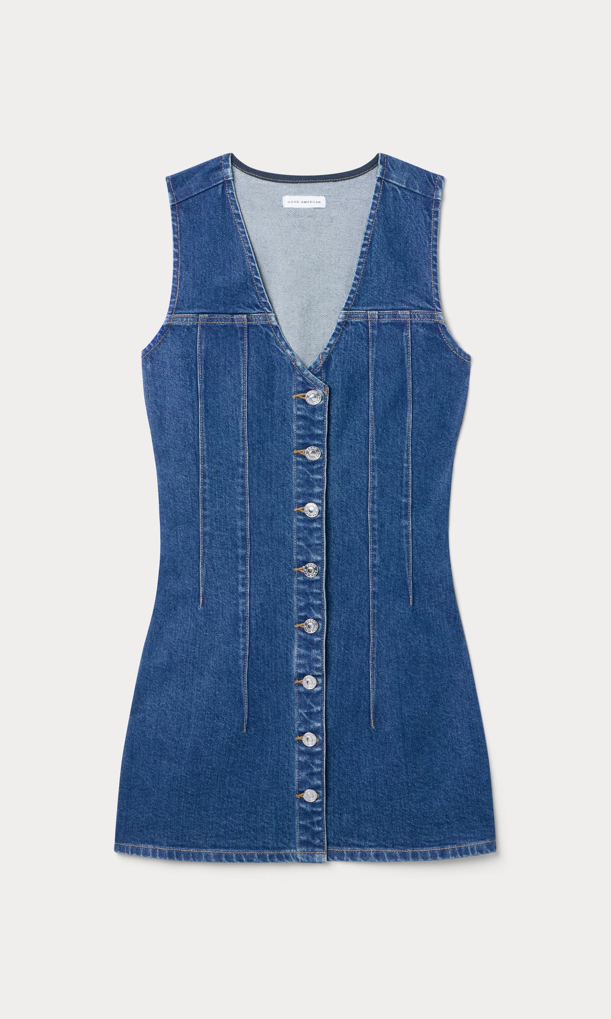 THE DENIM V NECK DRESS | INDIGO1265-5 | GOOD AMERICAN | MODEL_A