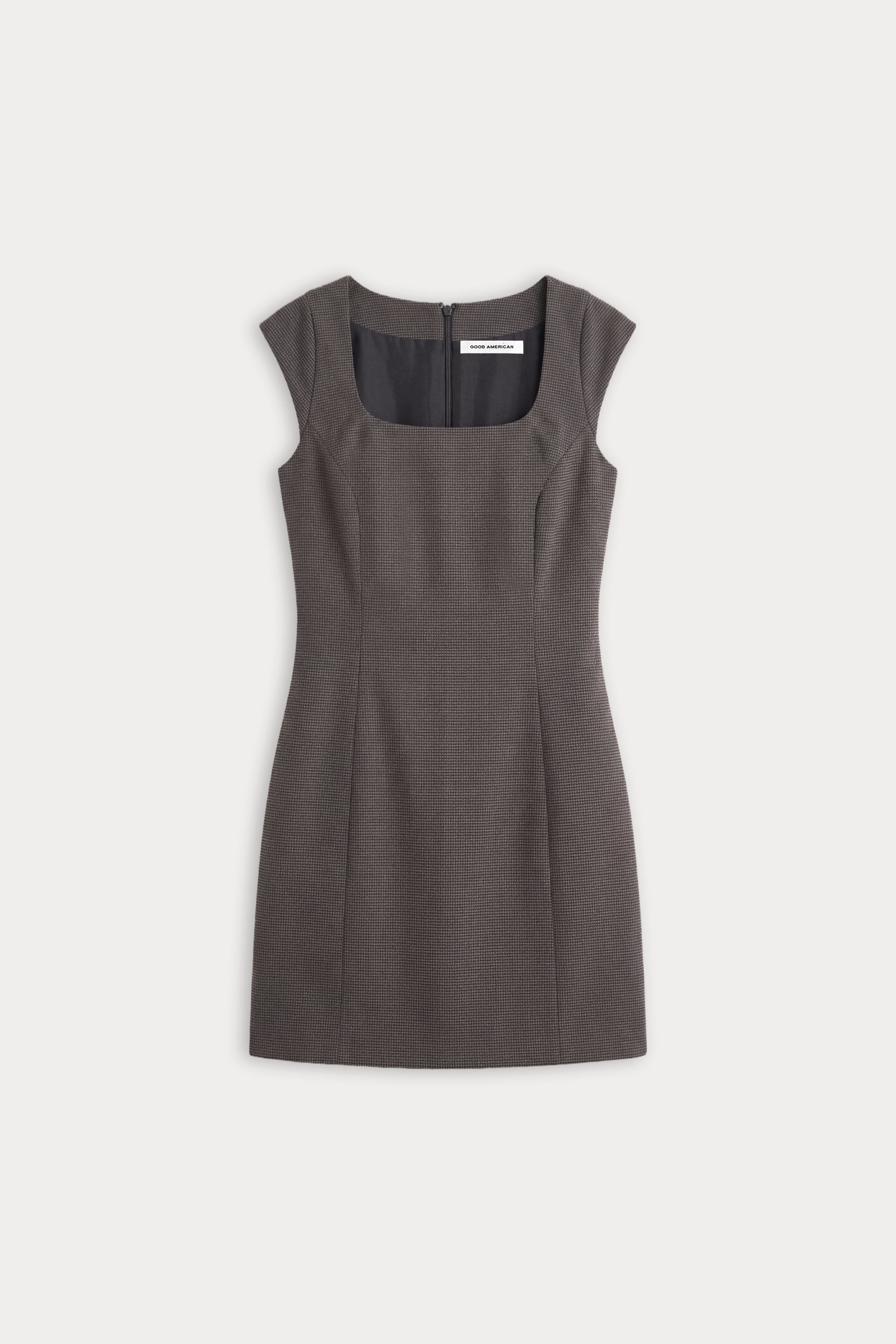 THE CAP SLEEVE MINI DRESS | CHARCOAL MINI HOUNDSTOOTH