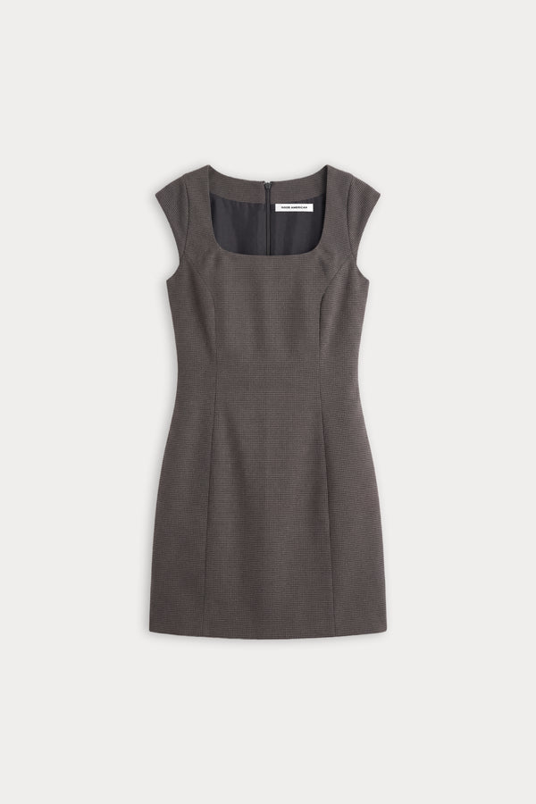 THE CAP SLEEVE MINI DRESS | CHARCOAL MINI HOUNDSTOOTH