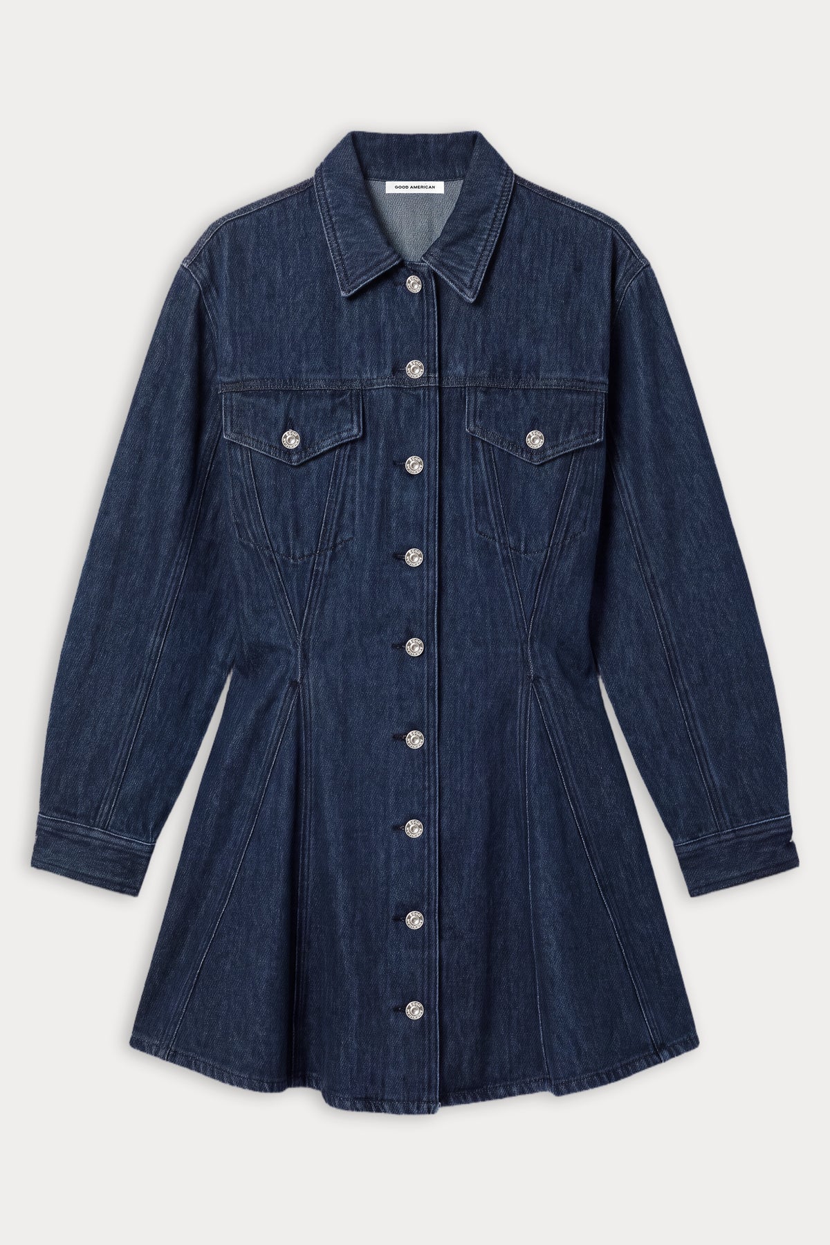 THE WEIGHTLESS FIT AND FLARE DENIM DRESS | WESTON-6 | GOOD AMERICAN | FLAT