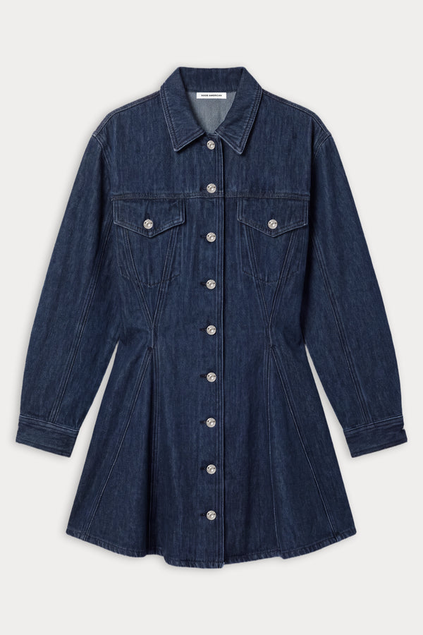 THE WEIGHTLESS FIT AND FLARE DENIM DRESS | WESTON-6 | GOOD AMERICAN | FLAT