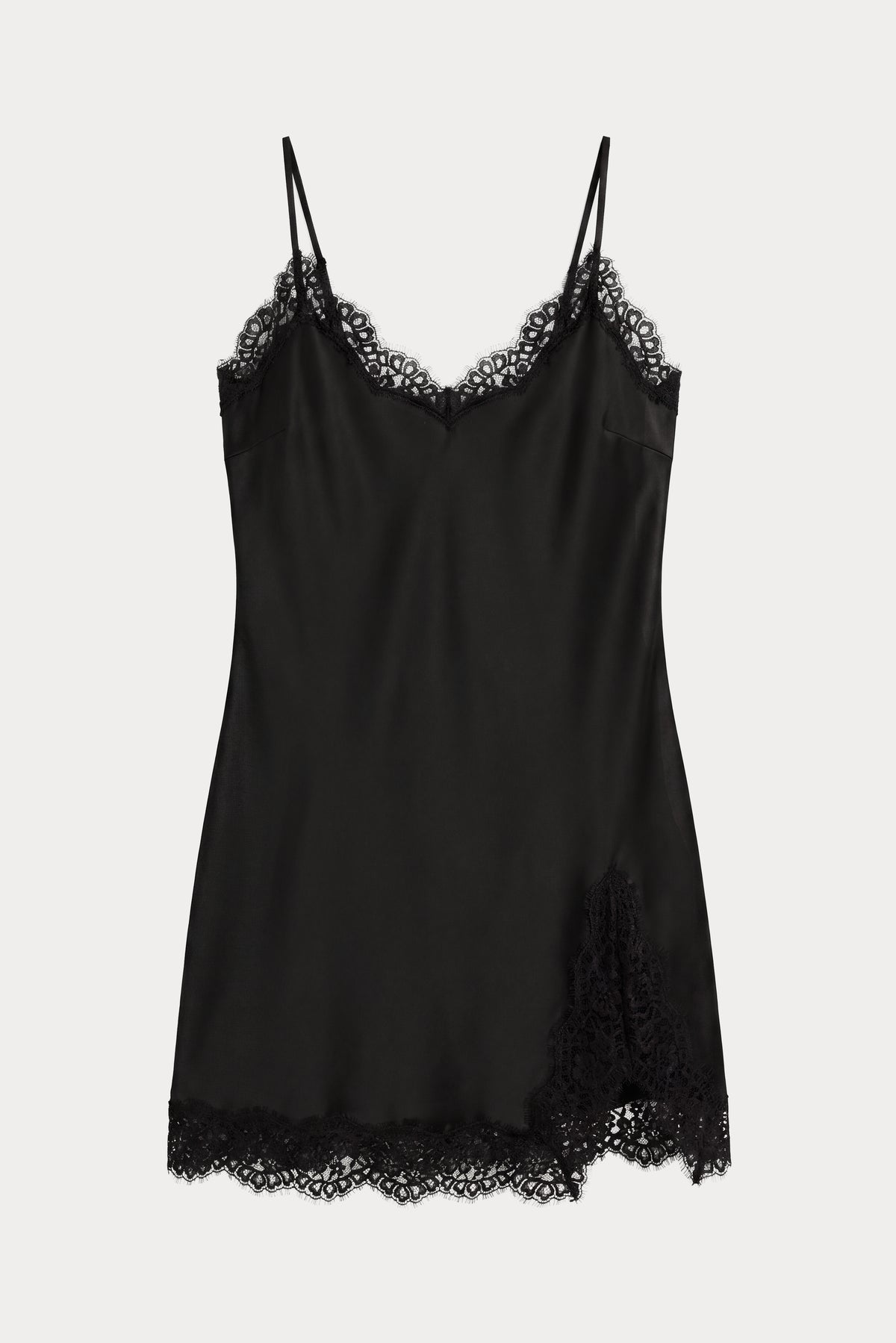 THE SATIN LACE SLIP DRESS | BLACK001-6 | GOOD AMERICAN | FLAT