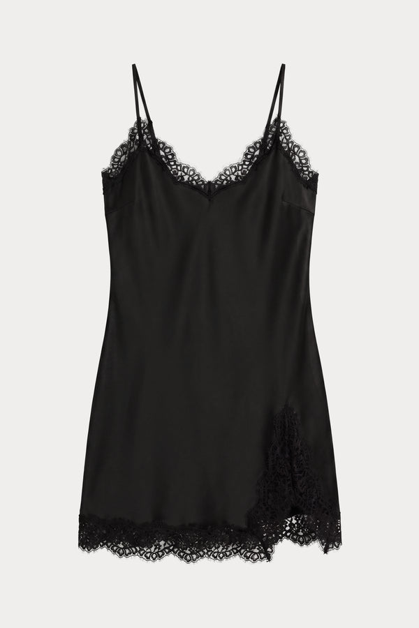 THE SATIN LACE SLIP DRESS | BLACK001-6 | GOOD AMERICAN | FLAT