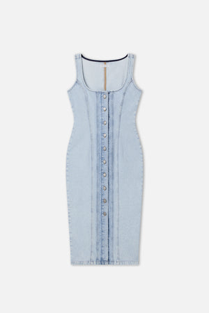 BUTTON FRONT MIDI DRESS | INDIGO911