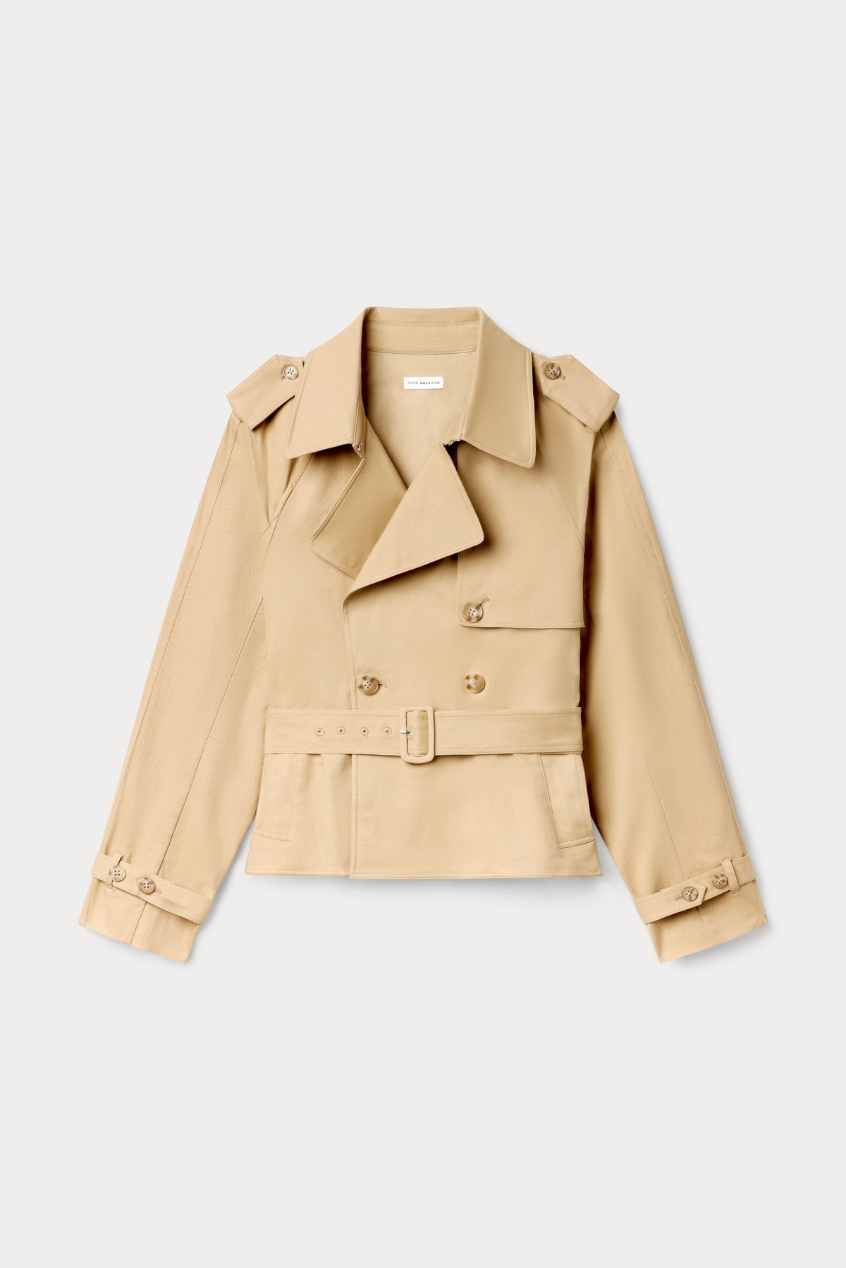 THE CROPPED TRENCH JACKET | SANDY FAWN-6 | GOOD AMERICAN | MODEL_A